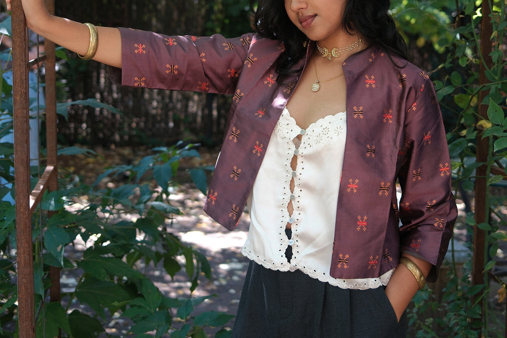Areej Jacket in Fig · Antique Gunaa on Paat Silk