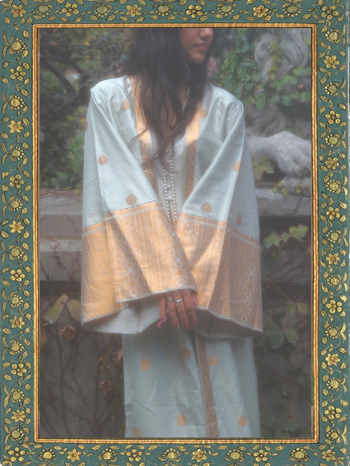 'The Rudaba' in Seafoam · Gold Gunaa on Paat Silk